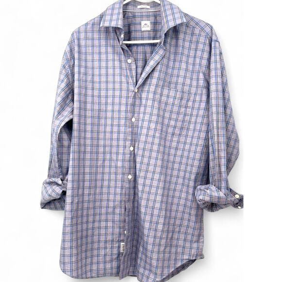 Peter Millar L Shirt Men's Button Down Up Plaid Long Sleeve Blue PGA Golf Luxury - Picture 1 of 3